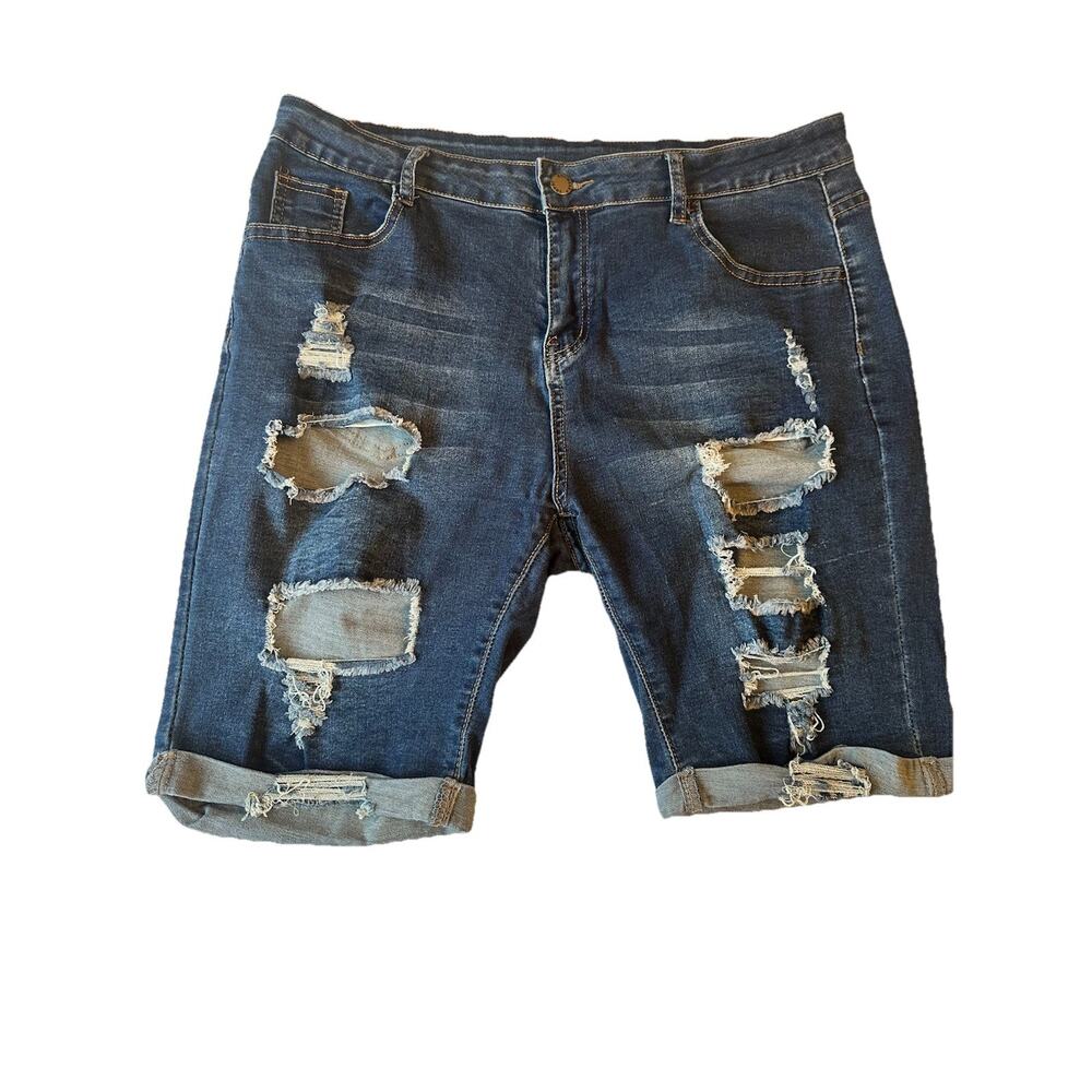 roswear Bermuda Distressed Denim Shorts Blue XL 97% Cotton 3% Spandex Women